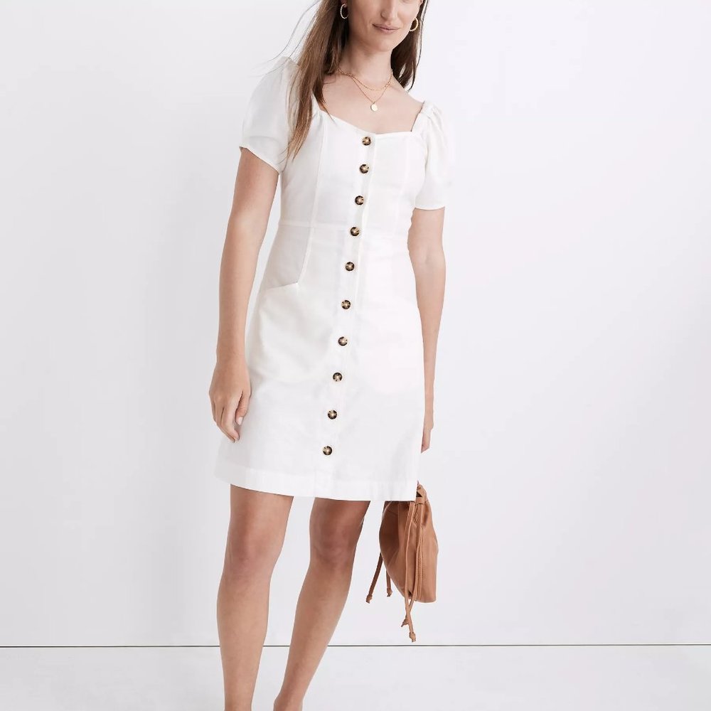 [NWT] Madewell Linen-Cotton Puff-Sleeve Mini Dress